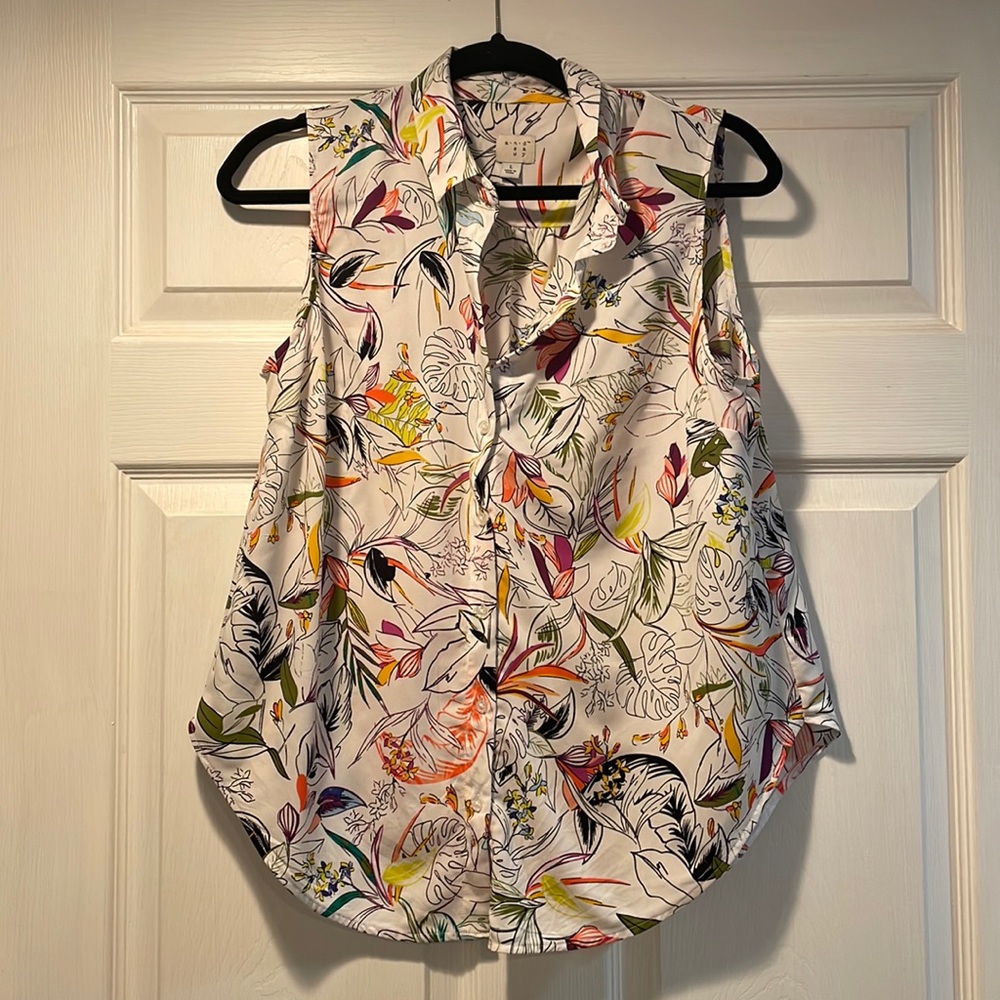 White collared tank top with floral design